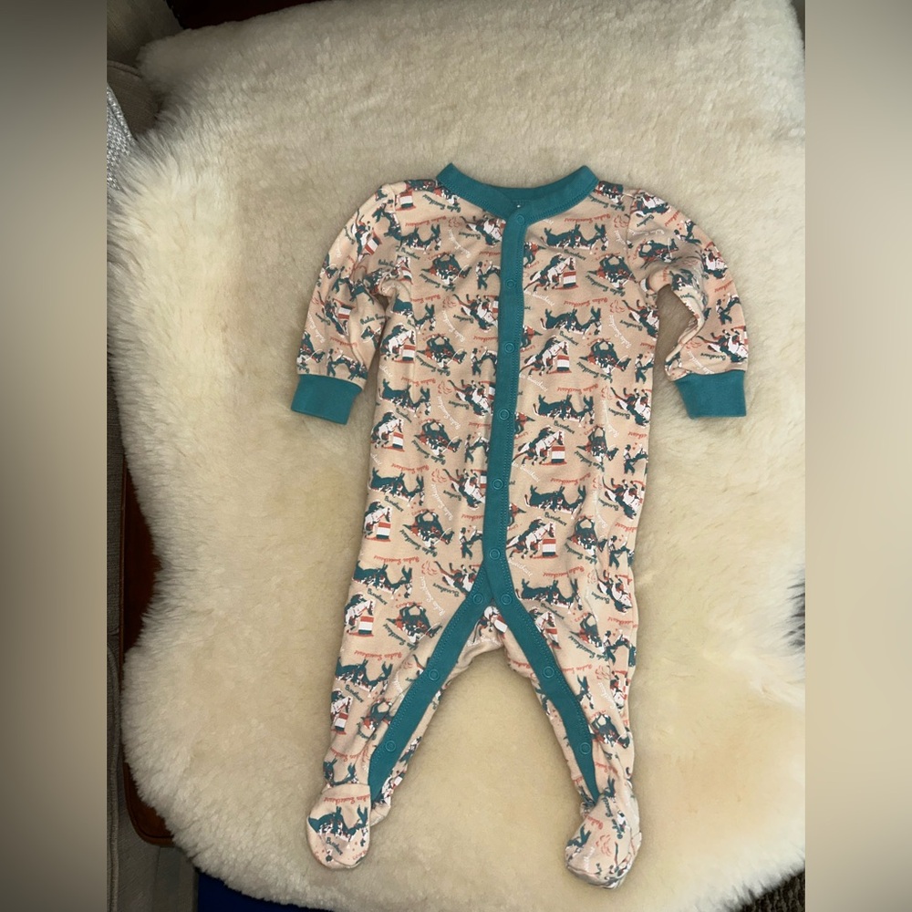 Blue and Cream Footies with Playful Print